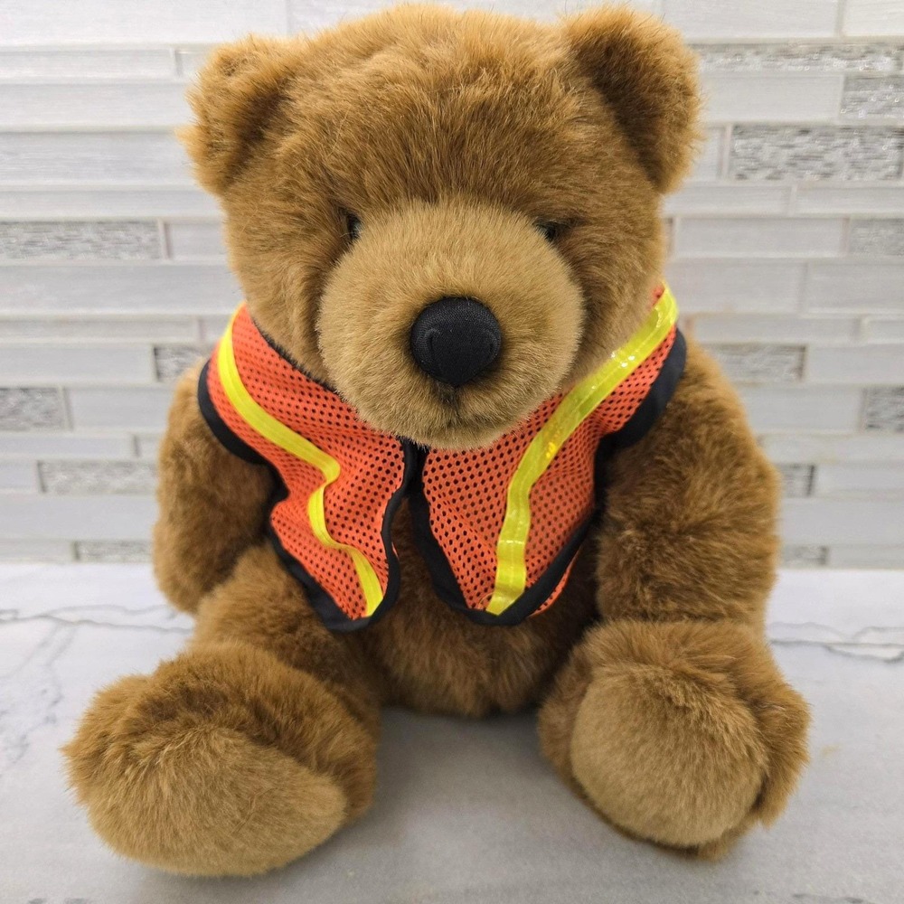 Vintage 1998 Mary Meyer DG Productions Bear Plush Toy Safety Vest 13" Stuffed An